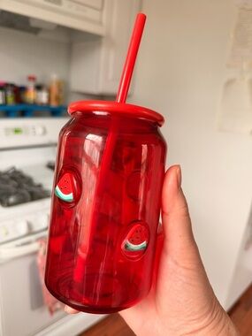 Red Watermelon Mason Jar Tumbler with Straw